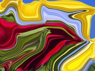 Obraz premium Abstract Sunny Yellow and Red Fluid Art Texture, Liquid Landscape Acrylic Background for Summer Ads