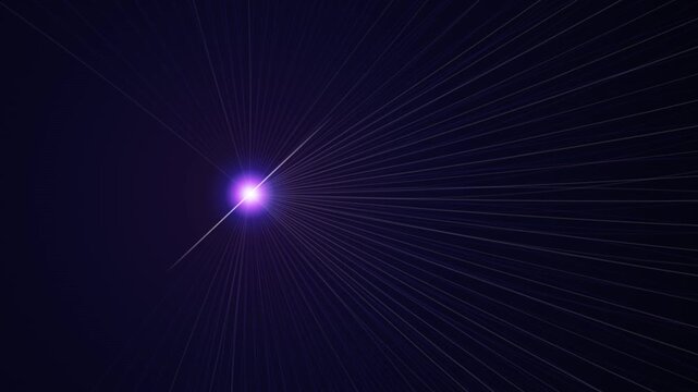 Abstract purple glowing light emanating lines on dark background, dynamic motion visualization of energy or data.