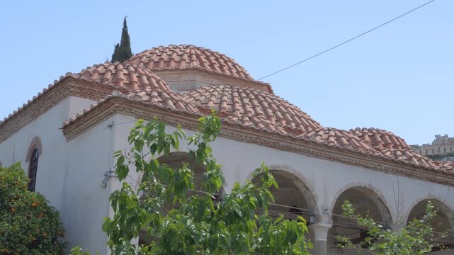 Ottoman Fethiye Mosque with tiled dome and arched portico in Athens Greece