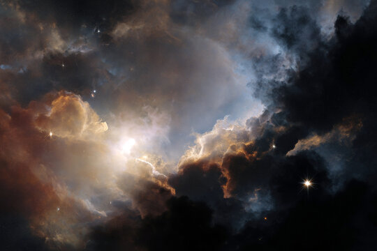 Deep space nebula collage with layered cosmic textures and starfields for dramatic astronomical background and wallpaper design