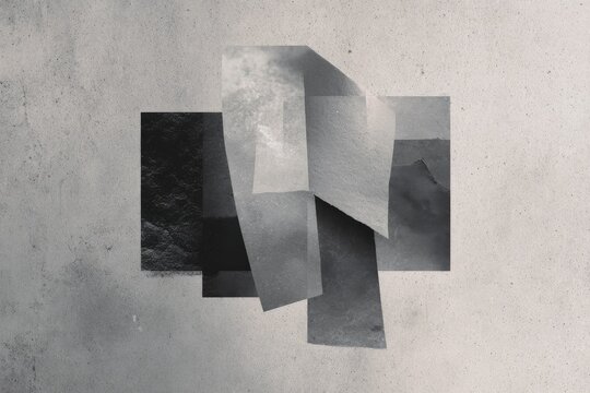 Minimalist monochrome torn paper collage with layered gray textures for clean background layout and modern design