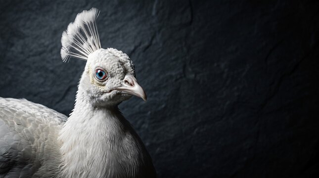 White Peacock Portrait with Dramatic Lighting on Dark Background