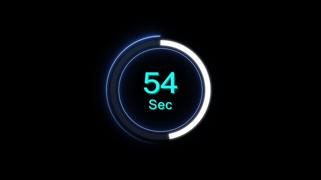 Digital 54 second countdown timer with glowing circular loading interface 54 seconds digital clock loading bar