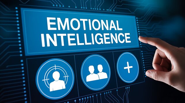 Emotional intelligence concept with digital icons for communication and personal awareness