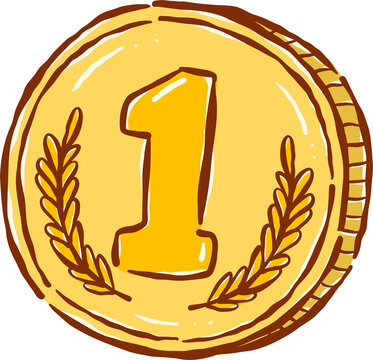 A Gold First Place Medal Hand Drawn Illustration