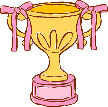 Girly Gold Trophy With Pink Ribbons Hand Drawn Illustration
