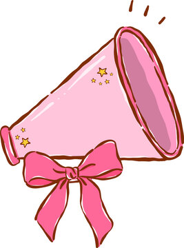 Girly Pink Megaphone Illustration with Bow Hand Drawn
