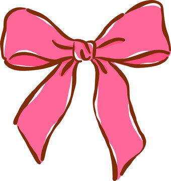 Large Pink Ribbon Bow Hand Drawn Illustration