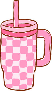 Girly Pink Checkered Tumbler Hand Drawn Illustration