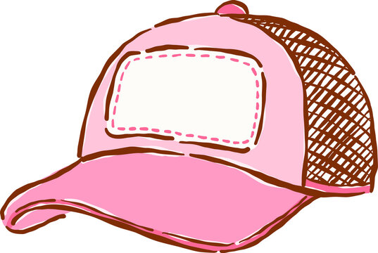 Pink Girly Tucker Hat  Hand Drawn Whimsical Illustration.