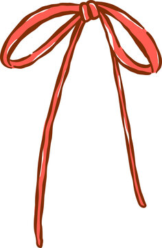 Long Red Ribbon Bow Playful Hand Drawn Illustration