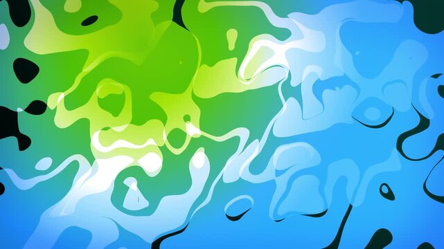 2D animated background of flowing abstract fluid blobs and layered liquid morphing shapes with motion graphics visual effects and digital patterned artwork vibrant swirling shades of green and blue
