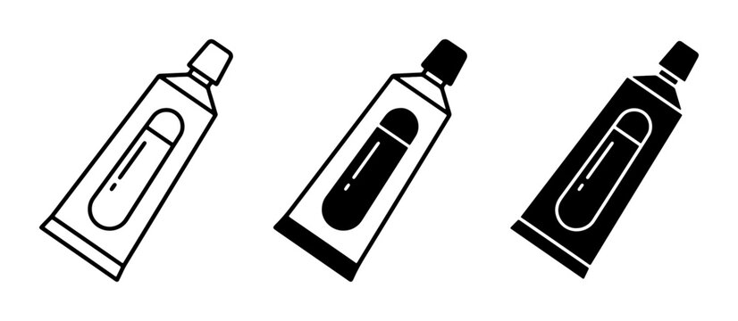 Tube Icons Set: Outline, Filled Black, and Solid Black Variations for Cream, Paste, or Ointment Applications