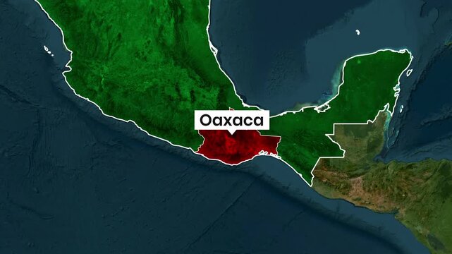 Oaxaca highlighted on the Mexico map in animated geographic motion footage