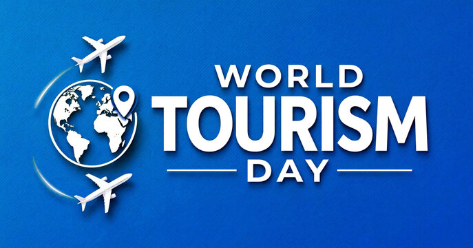 Celebrate world tourism day with globe and airplanes in creative design illustration