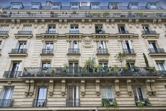 Paris, typical buildings in the 14th arrondissement, rue du Faubourg-Saint-Jacques, beautiful facade
