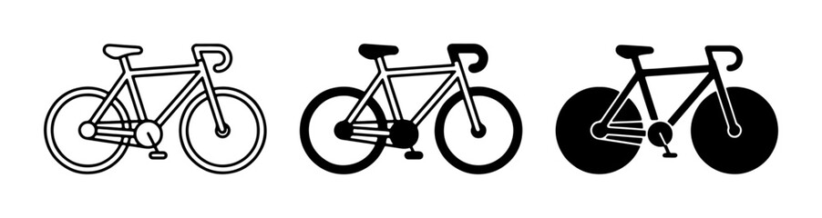Fototapeta premium Three Bicycle Icons: Outline, Filled, and Silhouette Vector Graphics for Transport and Sport Themes