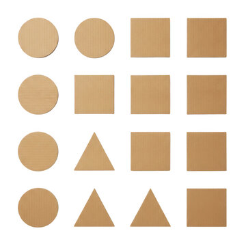 Set of brown cardboard paper shapes including circles squares and triangles