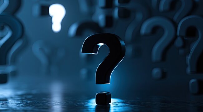Mysterious Dark Question Mark Illuminated by Blue Light.