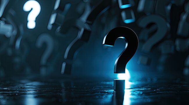 Mysterious Glowing Question Marks in Dark Atmosphere.