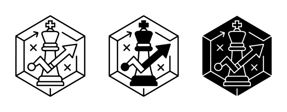 Chess King Strategy Icon Set, Business Growth and Planning Vector Graphics, Analytics and Success Symbols