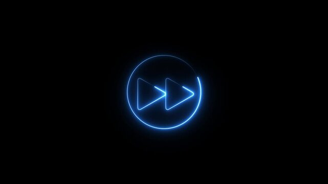 Glowing neon line Rewind button icon neon isolated on black background. 4K animation Video graphic.
