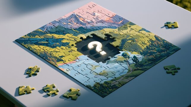 Puzzle with a Question Mark in the Center, Representing Mystery and Unknown.