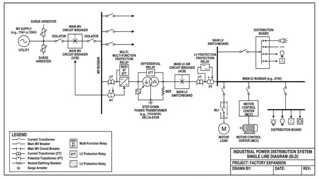 Technical drawing showing a detailed electrical circuit diagram