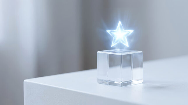 Crystal key performance indicator trophy with glowing star symbolizing KPI achievement and success in business award ceremony