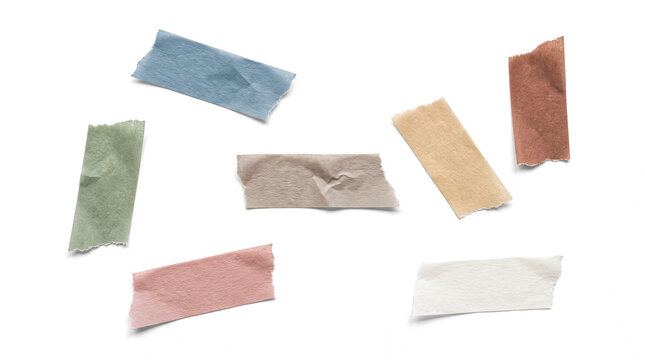 Torn Paper Washi Tape Strips Isolated Transparent PNG, Muted Color Adhesive Masking Tape Set for Scrapbooking, Journaling and Collage Mockups