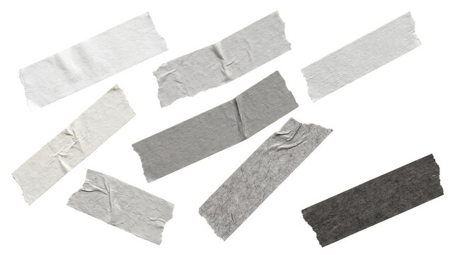 White Masking Tape Strips Isolated Transparent PNG, Torn Paper Adhesive Tape Set for Scrapbooking, Photo Overlay and Mockup Layouts