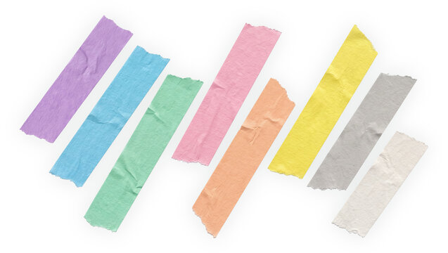 Colorful Washi Tape Strips Isolated Transparent PNG, Pastel Torn Paper Adhesive Masking Tape Set for Scrapbooking, Journaling and Design Layouts