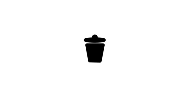 Trash throwing in bin concept. Dustbin icon with dust littering in bucket. Throwing trash animation.