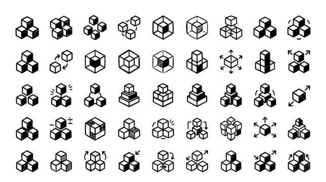 Abstract Geometric Cube Shapes Set