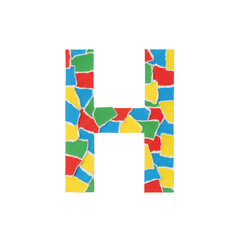 Fototapeta premium Letter h shaped mosaic design with colorful red blue yellow and green geometric tile pieces