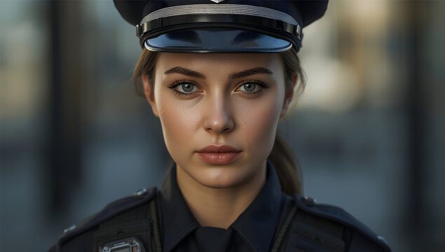 Professional female police officer portrait in uniform