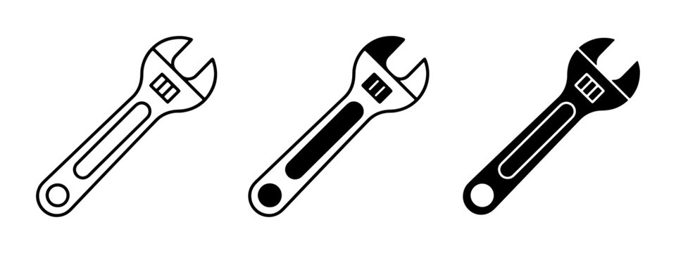 Adjustable Wrench Icons, Versatile Tools Set, Mechanical Engineering Symbols, Plumbing Hardware Graphics