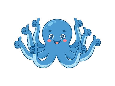 A cheerful blue cartoon octopus giving a thumbs up with all eight tentacles.