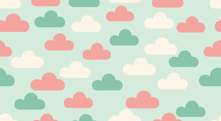 Fototapeta premium Seamless Pattern Cute Clouds Pastel Colors Isolated