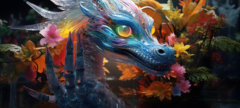 A dragon , a small creature made of glass that is sitting in the palm of your hand,generative AI