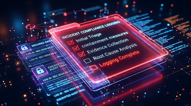 Cybersecurity incident compliance logging interface with digital audit trail