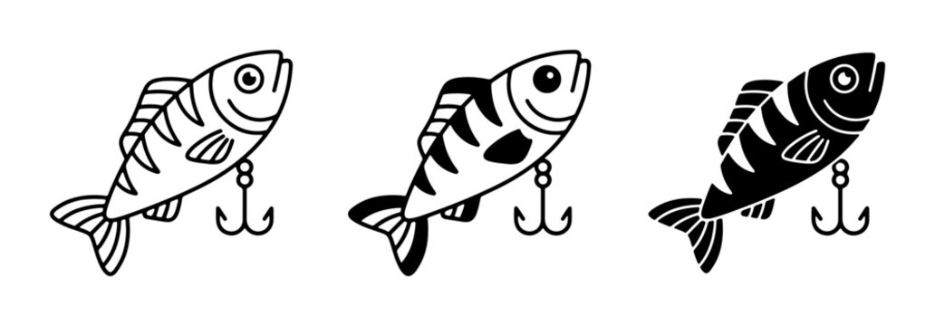 Fishing Lures, Fish Bait Icons, Vector Set: Angling Gear, Tackle, Sport Fishing, Outdoor Recreation, Aquatic Lures, Fishing Accessories