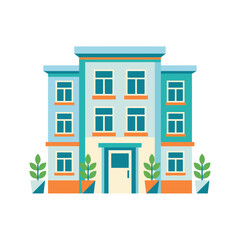 Obraz premium Modern Three-Story Residential Apartment Building Exterior Vector Illustration