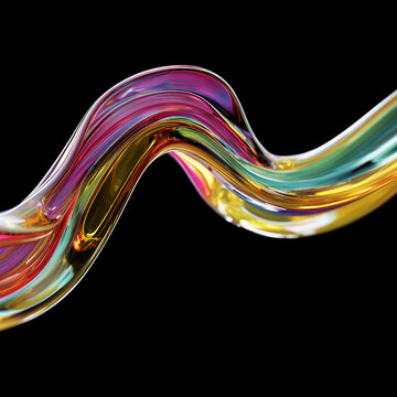 Electrolyte drink colorful wave glossy liquid curves isolated on black background with clipping path, dynamic hydration concept