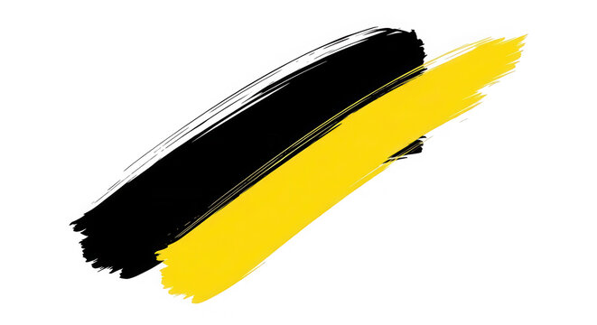 Black and yellow ink brush strokes on a flat surface isolated on transparent background