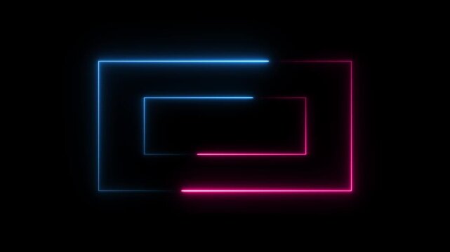 Glowing neon Rectangle. Square rectangle picture frame with dark background. rectangle, border, frame, energy line