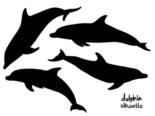 Fototapeta premium Set of Dolphin Silhouettes in Various Poses on White Background