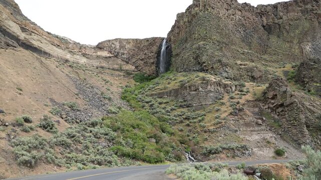 Jordan Road Falls and the road - Crooked River Canyon, Oregon