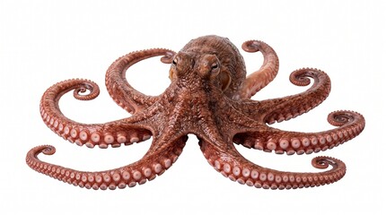 Fresh raw octopus on white background, whole brown common octopus with tentacles, seafood ingredient for culinary cooking © Muhammad