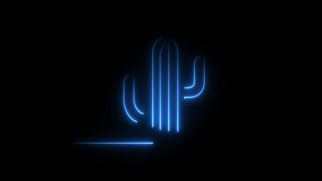 Glowing neon line Cactus icon isolated on black background. blue flora, thorn saguaro potted plant, 4k loop..
